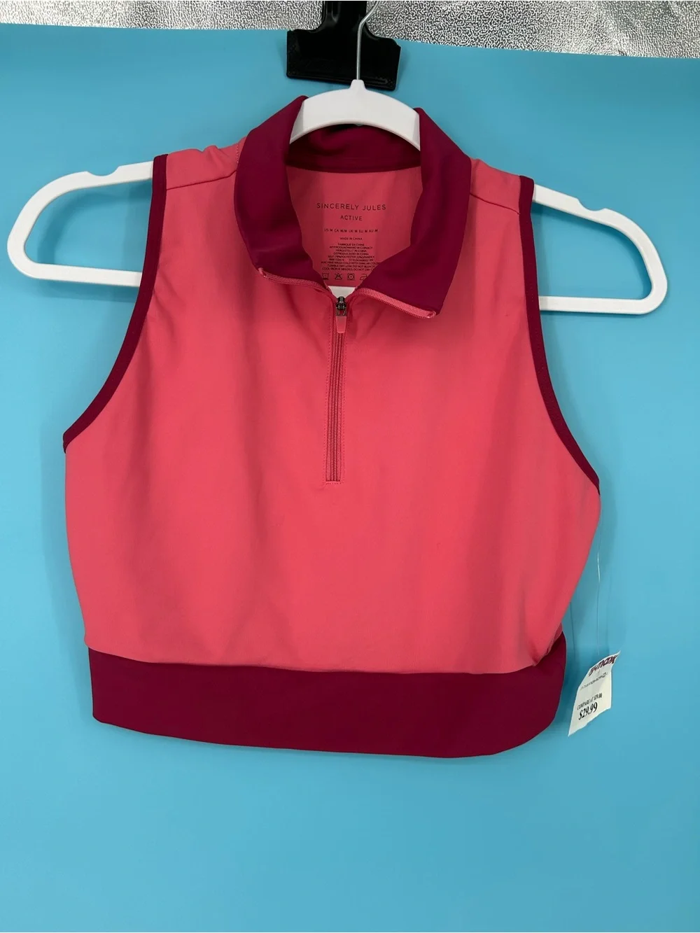 Sincerely Jules Active Pink &‎ Burgundy Zip Crop Tank Sz M